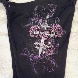 Vintage Sinful by Affliction Black Bootcut Stretch Lounge Pants XL BLING Stones